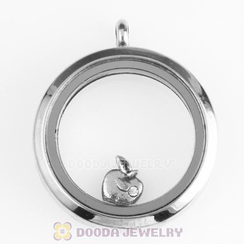 Platinum Plated Alloy Enamel Apple with Crystal Floating Locket Charms Wholesale