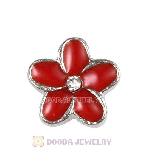 Platinum Plated Alloy Enamel Coral plumeria with Crystal Floating Locket Charms Wholesale