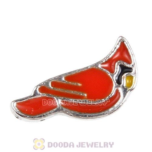 Platinum Plated Alloy Enamel Cardinal Bird Floating Locket Charms Wholesale