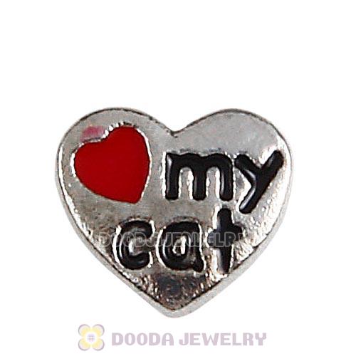 Platinum Plated Alloy Enamel I love my cat Floating Locket Charms Wholesale