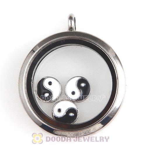Platinum Plated Alloy Enamel Yin yang Floating Locket Charms Wholesale