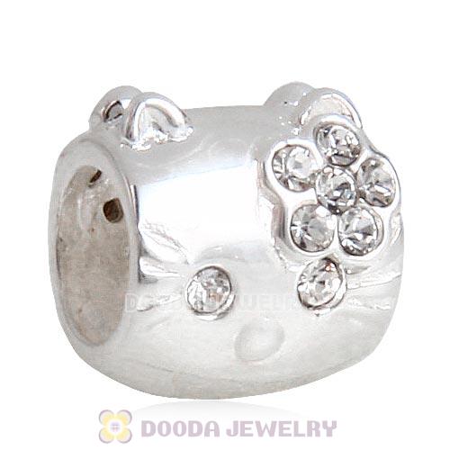 European Style Sterling Silver KT Cat Bead with Clear Austrian Crystal