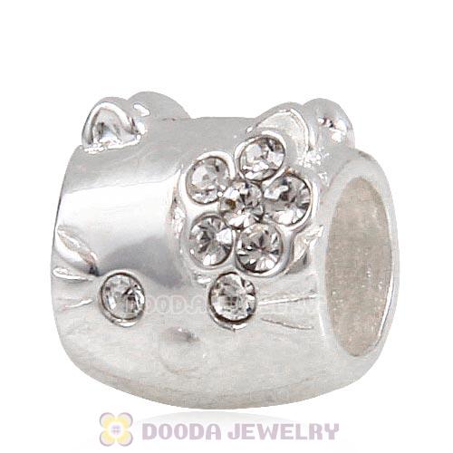 European Style Sterling Silver KT Cat Bead with Clear Austrian Crystal