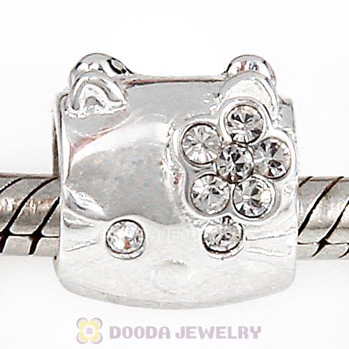 European Style Sterling Silver KT Cat Bead with Clear Austrian Crystal