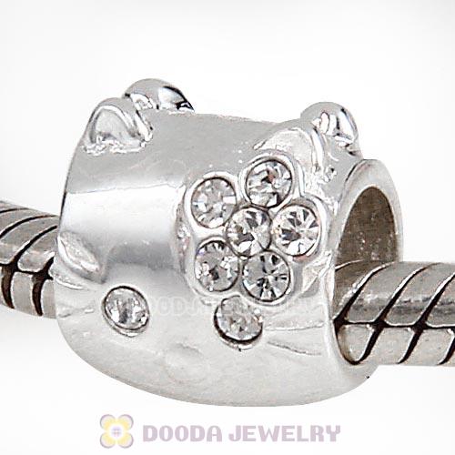European Style Sterling Silver KT Cat Bead with Clear Austrian Crystal