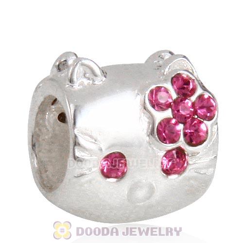 European Style Sterling Silver KT Cat Bead with Rose Austrian Crystal