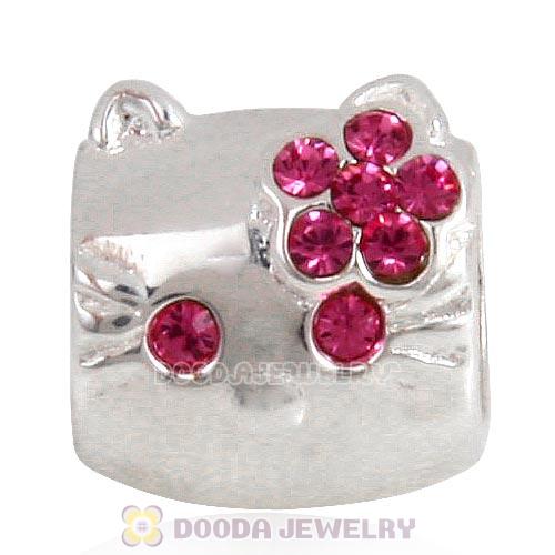 European Style Sterling Silver KT Cat Bead with Rose Austrian Crystal