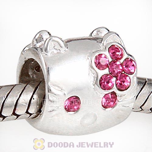 European Style Sterling Silver KT Cat Bead with Rose Austrian Crystal