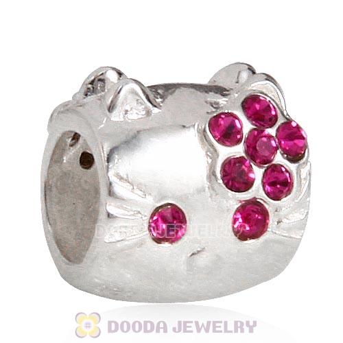 European Style Sterling Silver KT Cat Bead with Fuchsia Austrian Crystal