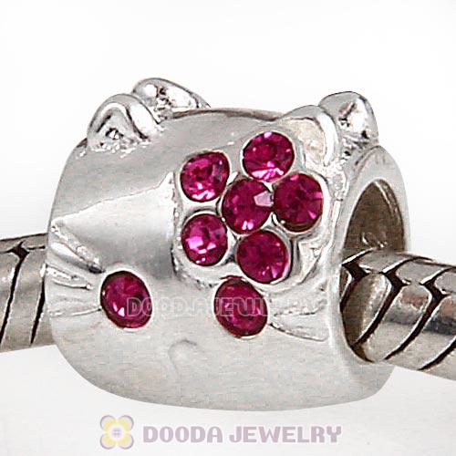European Style Sterling Silver KT Cat Bead with Fuchsia Austrian Crystal