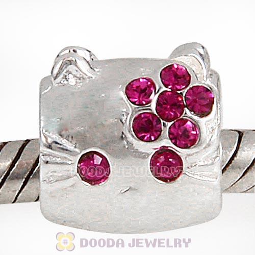 European Style Sterling Silver KT Cat Bead with Fuchsia Austrian Crystal