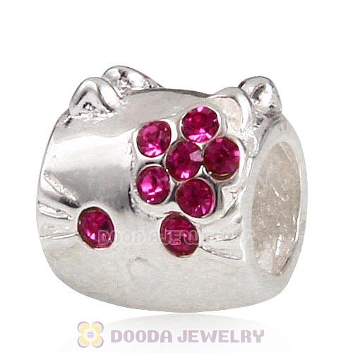 European Style Sterling Silver KT Cat Bead with Fuchsia Austrian Crystal