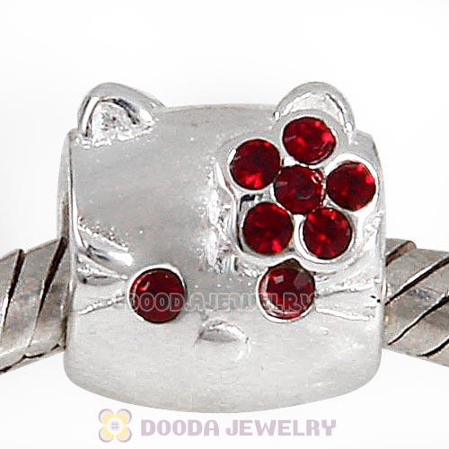 European Style Sterling Silver KT Cat Bead with Siam Austrian Crystal