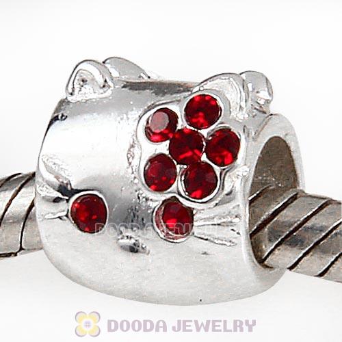 European Style Sterling Silver KT Cat Bead with Siam Austrian Crystal