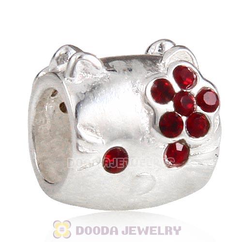 European Style Sterling Silver KT Cat Bead with Siam Austrian Crystal