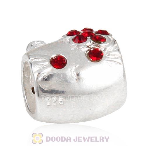 European Style Sterling Silver KT Cat Bead with Siam Austrian Crystal