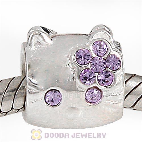 European Style Sterling Silver KT Cat Bead with Violet Austrian Crystal