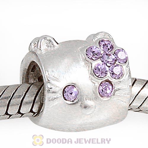 European Style Sterling Silver KT Cat Bead with Violet Austrian Crystal