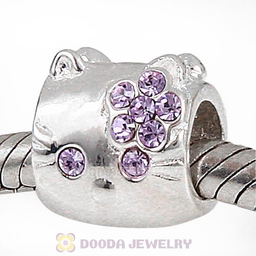 European Style Sterling Silver KT Cat Bead with Violet Austrian Crystal