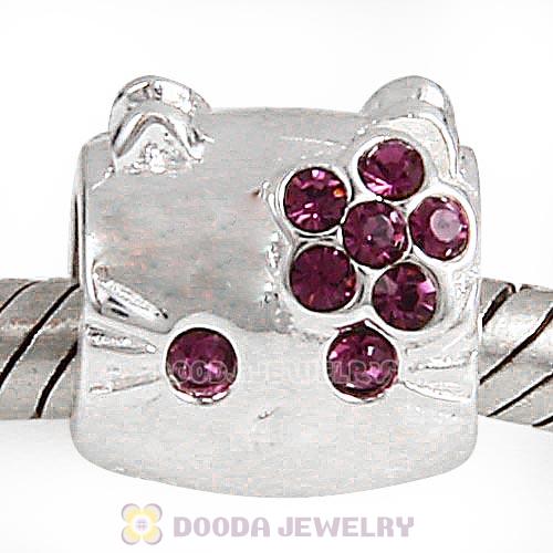 European Style Sterling Silver KT Cat Bead with Amethyst Austrian Crystal