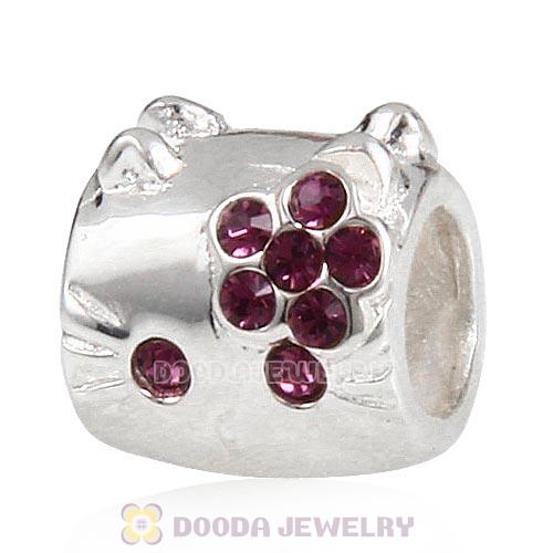 European Style Sterling Silver KT Cat Bead with Amethyst Austrian Crystal