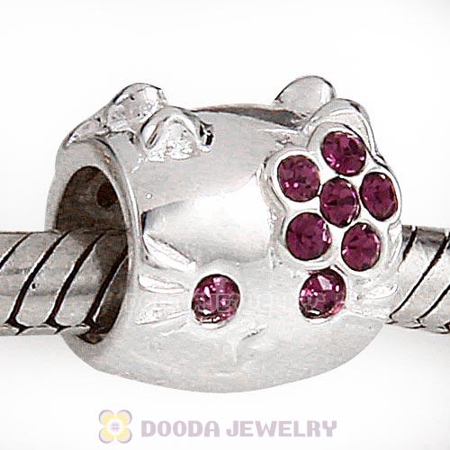 European Style Sterling Silver KT Cat Bead with Amethyst Austrian Crystal