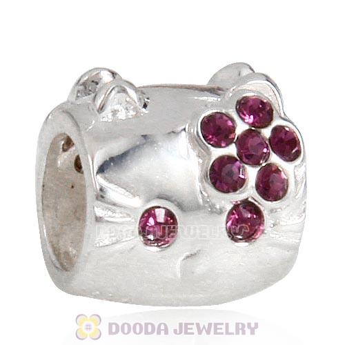 European Style Sterling Silver KT Cat Bead with Amethyst Austrian Crystal