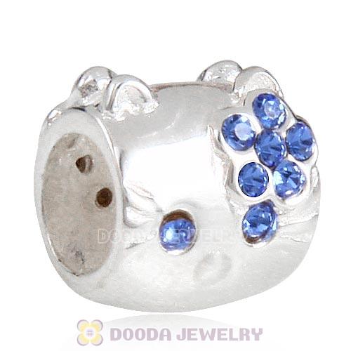 European Style Sterling Silver KT Cat Bead with Sapphire Austrian Crystal