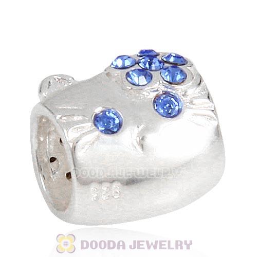European Style Sterling Silver KT Cat Bead with Sapphire Austrian Crystal