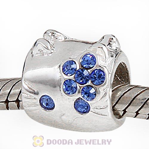 European Style Sterling Silver KT Cat Bead with Sapphire Austrian Crystal