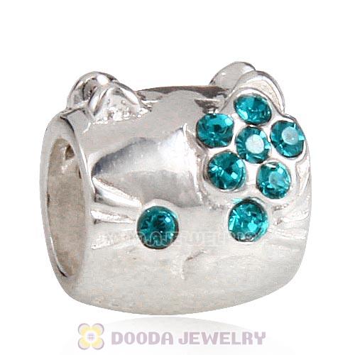 European Style Sterling Silver KT Cat Bead with Blue Zircon Austrian Crystal