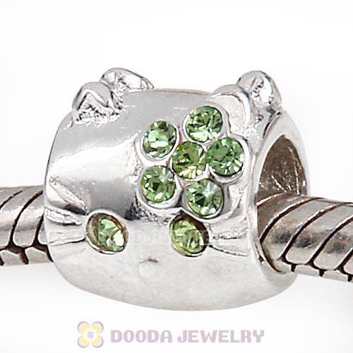 European Style Sterling Silver KT Cat Bead with Peridot Austrian Crystal