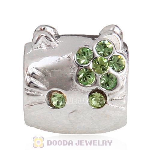 European Style Sterling Silver KT Cat Bead with Peridot Austrian Crystal