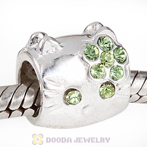 European Style Sterling Silver KT Cat Bead with Peridot Austrian Crystal