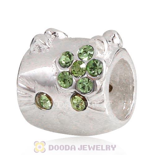 European Style Sterling Silver KT Cat Bead with Peridot Austrian Crystal