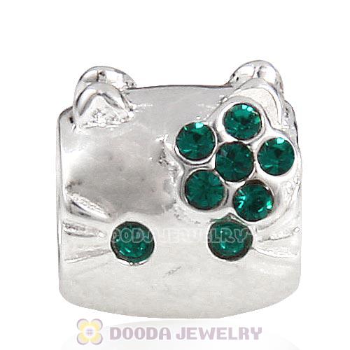 European Style Sterling Silver KT Cat Bead with Emerald Austrian Crystal
