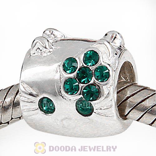 European Style Sterling Silver KT Cat Bead with Emerald Austrian Crystal