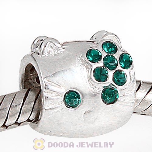 European Style Sterling Silver KT Cat Bead with Emerald Austrian Crystal