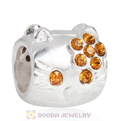 European Style Sterling Silver KT Cat Bead with Topaz Austrian Crystal