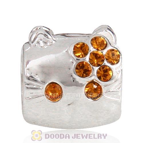 European Style Sterling Silver KT Cat Bead with Topaz Austrian Crystal