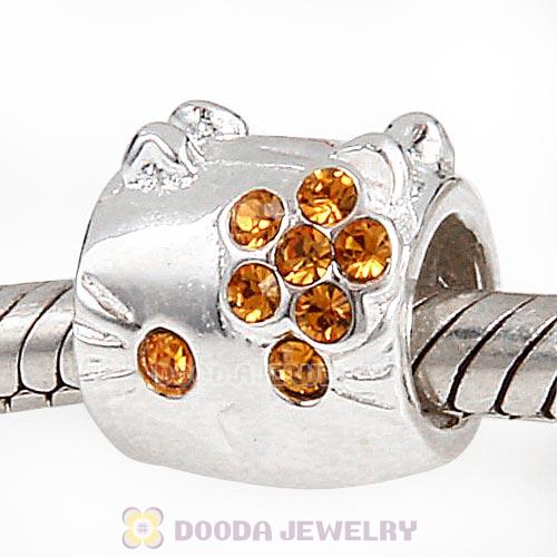 European Style Sterling Silver KT Cat Bead with Topaz Austrian Crystal