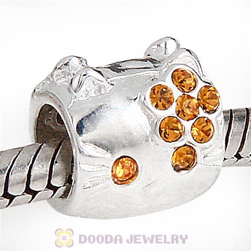 European Style Sterling Silver KT Cat Bead with Topaz Austrian Crystal