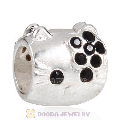 European Style Sterling Silver KT Cat Bead with Jet Austrian Crystal