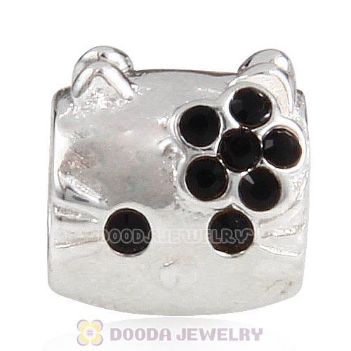 European Style Sterling Silver KT Cat Bead with Jet Austrian Crystal