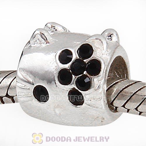 European Style Sterling Silver KT Cat Bead with Jet Austrian Crystal