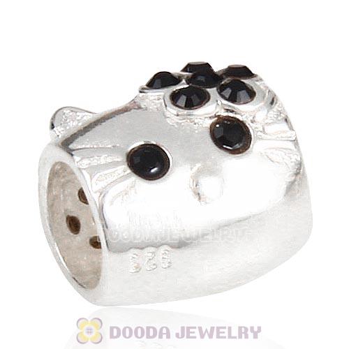 European Style Sterling Silver KT Cat Bead with Jet Austrian Crystal