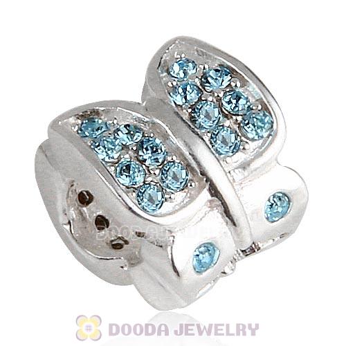 925 Sterling Silver Flutter Sky Bead with Aquamarine Austrian Crystal