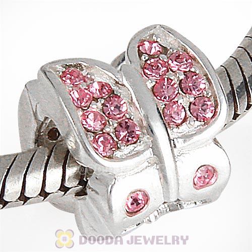 Sterling Silver Flutter Sky Bead with Light Rose Austrian Crystal