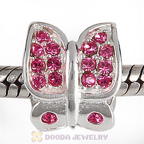 Sterling Silver Flutter Sky Bead with Rose Austrian Crystal