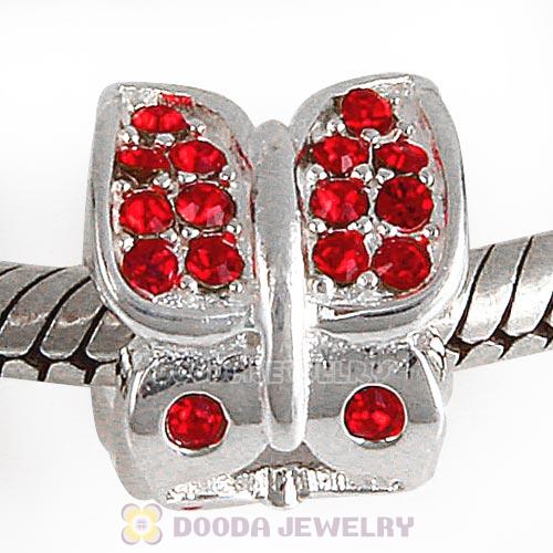 Sterling Silver Flutter Sky Bead with Light Siam Austrian Crystal